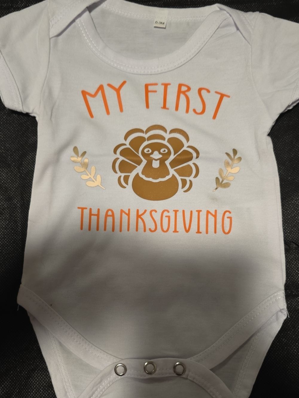 My First Thanksgiving Baby Onesie - White with Orange & Gold